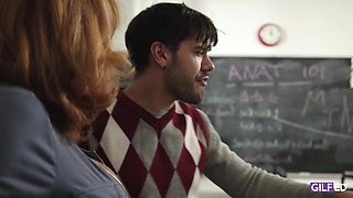 Gilf Goes Back to College part 2: Mature GILF Teacher Nade Nasty seduces student Andi James in right classroom