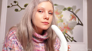 A Nymph in a Sweater Expands Her Holes by Inserting a Vibrator - Blowjob and Female Orgasm!
