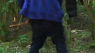 Naughty Tattooed Smoking Slut Heads Into the Woods with Her Tits Out Ready to Suck off Dirty Dogging Cocks