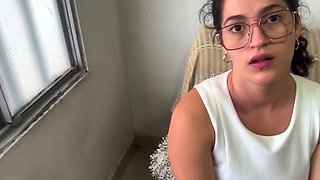 Shy and lovely nun brunette wearing glasses gets fucked by a lustful guy