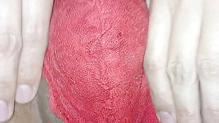 Big thick cock slides without a condom into the wet ass of a femboy in her red lingerie
