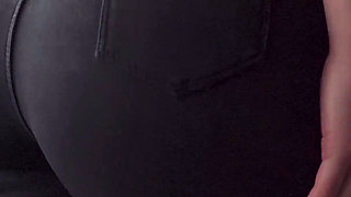 Sexy MILF In Tight Black Jeans Flashing White Thong Whale Tail