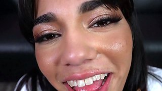 Sweet and slutty schoolgirl feasting on every inch of cock