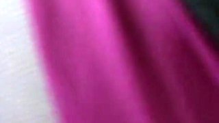 Pink nylon mask and grey pantyhose legs