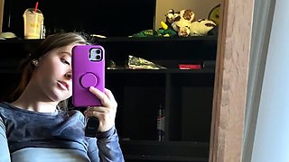 Lovely Amateur teen brunette masturbating outdoor