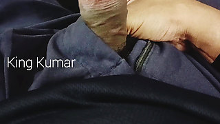 King Kumar's hairy black Cock & Balls coming out of pants,