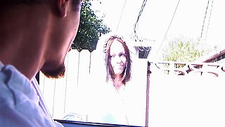 Sweet Brunette teen spreads her legs for a huge black cock