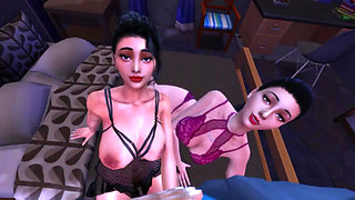 Surprise Threesome with Step-Mom and Step-Sister