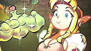 Zelda drinks muscle grow giantess potion and explodes into a muscled futanari behemoth with muscles as big as mountains