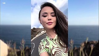 Exotic beauty flashing her perfect tight cunt outdoors