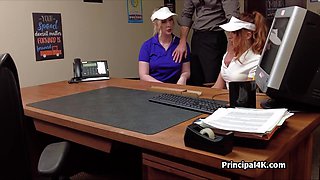 Luscious golf chicks riding principals penis at the office