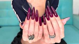 Dark Purple Long Nails, Claws, Long Flexible Fingers and Dark Lipstick