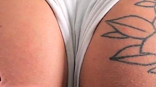 Perfect Round Ass Tattoo Babe and Huge Puffy Cameltoe!