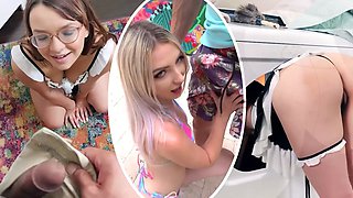 Bratty step-daughter learns to respect her stringent step-father the hard way - exxxtra small