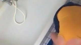 Sexy chubby amateur fucks herself in the bathroom