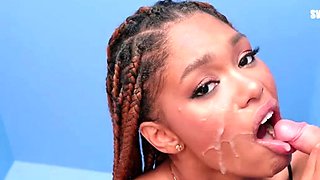 Hot blonde strokes and sucks black cock in glory hole