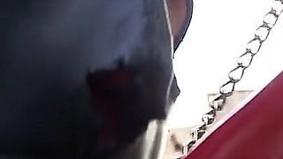 Bondage Slave on Leash Fisted in Ass and Licking Feet of Fantastic Mistress