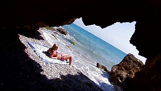 Fresh slutty girl gets her pussy penetrated on a beach