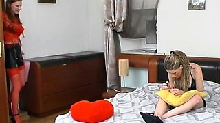 Strapon pussy injection with hot brunette lesbians