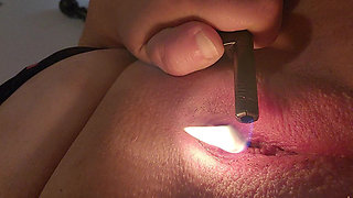 Sexy Shaved Pussy and Clit Teased and Singed with Flame