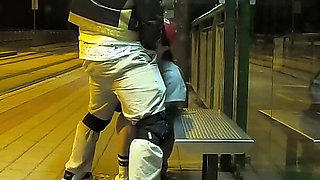 Really Risky Sex at a Bus Stop with a Young Stepsis That Ends with an Orgasm and a Cumshot