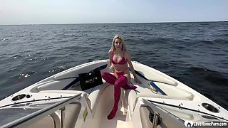 Blond Hair Girl cutie thanks me for a boat ride
