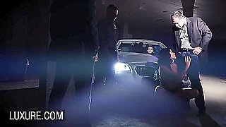 Gangbang With A Busty Brunette In A Parking