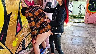 The graffiti-covered walls of this abandoned building have seen some amazing strap-on sessions.