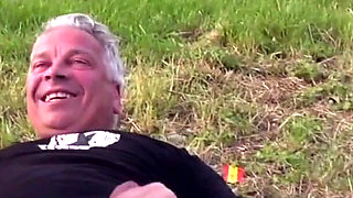 Big ass brunette enjoying in hard threesome outdoor fuck