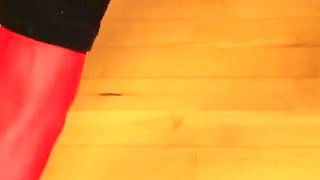 Red Stockings, High Heels & Black Leggings Tease