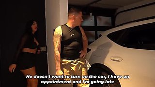 Mechanic fucks hot Colombian MILF Lina Henao deep in her husband's car - big tits, doggystyle, cum swallow