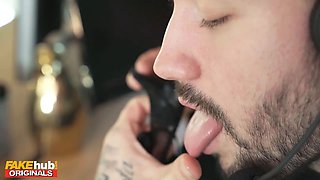 Fakehub - busty black manager catches staff hardcore at a call center and adds sperm to her coffee