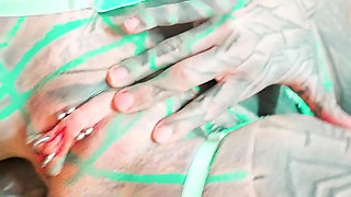 Tattooed Masked Girl Anal Fuck and Pussy Covered in Cum