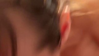 Mature Sucking the Cum Out with Her Hanging Boobs Swinging Cum in Mouth