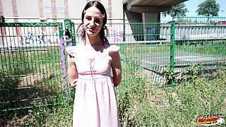 German Scout - Petite 150cm Teen Dragon Fruit with Long Labia at Outdoor Casting Fuck