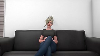 Busty Mercy from Overwatch got facial after wild fuck during casting