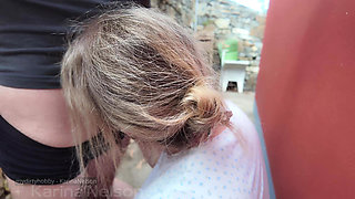 Dildoing while hiking then blowjob with stranger