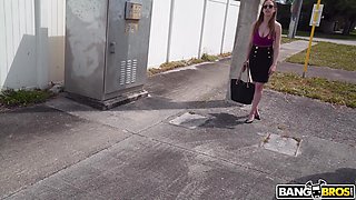Shy stranger Jackie Hoff takes money to be fucked in the van