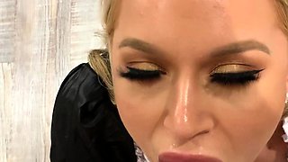 Huge boobs MILF giving blowjob POV