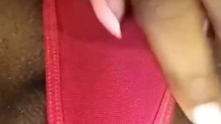 Panties to the Side as Ebony Teen Exposes Her Tiny Pussy