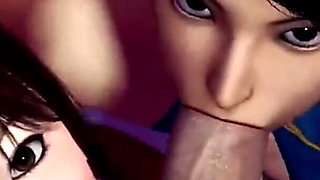 Eve Deepthroating BBC, Chun-li Deepthroating a Hard Cock While Mai Sucks on His Balls