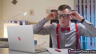 Classy office slut cockriding geeky boss