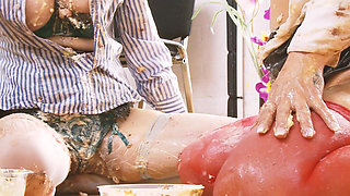 Lesbians Smeared Scene-2 Two MILFs in Lingerie Fuck Each Other Covered in Food