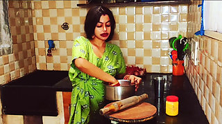 Hot Indian bhabhi in nighty fucked by devar in kitchen