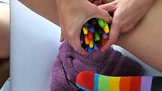 Gaping Pussy Stretched with Sharpies by a Socked Milf