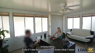 LOAN4K. Blue-eyed babe is banged on the desk