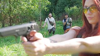 Hot MILF Shooter Fucked by Two Foresters