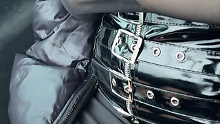 MILF in the Car with Sex Toys Collar Micro Skirt and Sheer Top