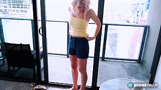 College blonde Annalena Reno is young, inexperienced, cute as hell and ready to show the world her perky tits and pink slit.