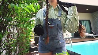 Hot teen gardener got pumped outside by her boss
